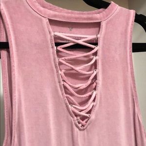 American Eagle Soft & Sexy Blush Lace Up Tank